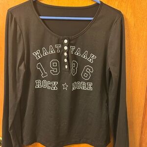 Black Button Up Graphic Long Sleeve Top